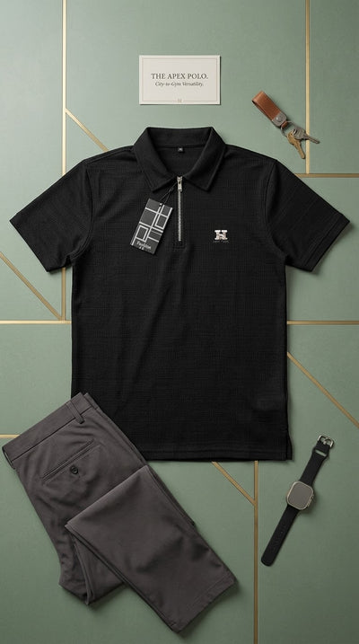 Men's Casual Dark Grey 2-Piece Tracksuit – Quarter-Zip Polo & Trousers Set
