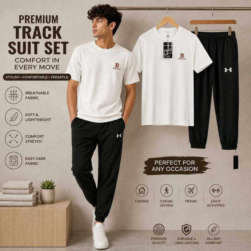 Men's Casual White & Black 2-Piece Tracksuit – T-Shirt & Trousers Set